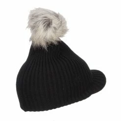 Hatiya Pom Pom Knit Brim Beanie 29 Hatiya Pom Pom Knit Brim Beanie -Adams Shop kb003db black 3