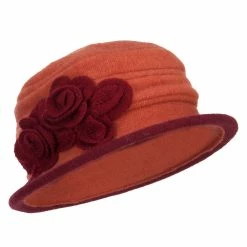 Jeanne Simmons Women's Flower Boiled Wool Bucket Hat -Adams Shop kn004bh rust burgundy 4