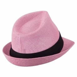 Hatiya Kid's Paper Straw Black Band Fedora -Adams Shop kp005cf pink 3