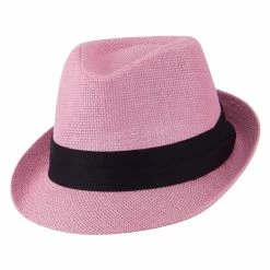 Hatiya Kid's Paper Straw Black Band Fedora -Adams Shop kp005cf pink 5