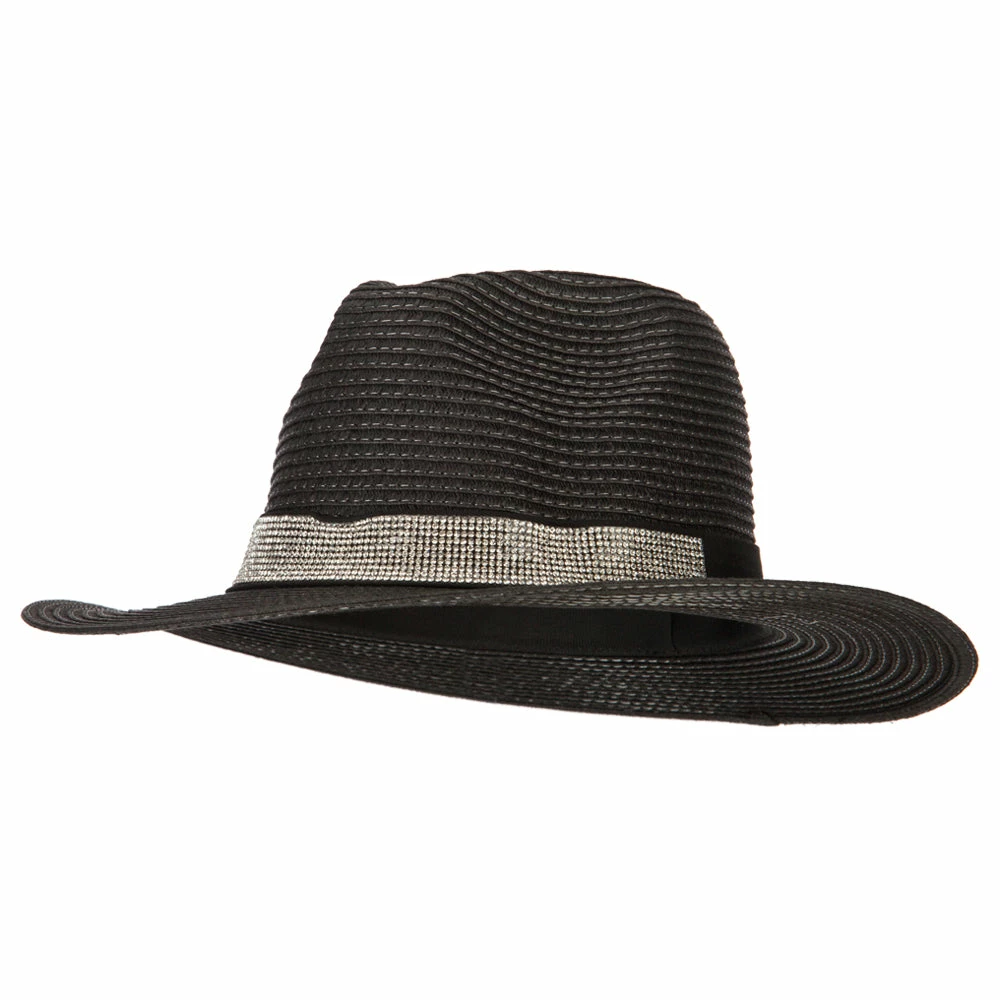 Something Special Ladies Paper Straw Rhinestone Band Panama Fedora Hat 3 Something Special Ladies Paper Straw Rhinestone Band Panama Fedora Hat