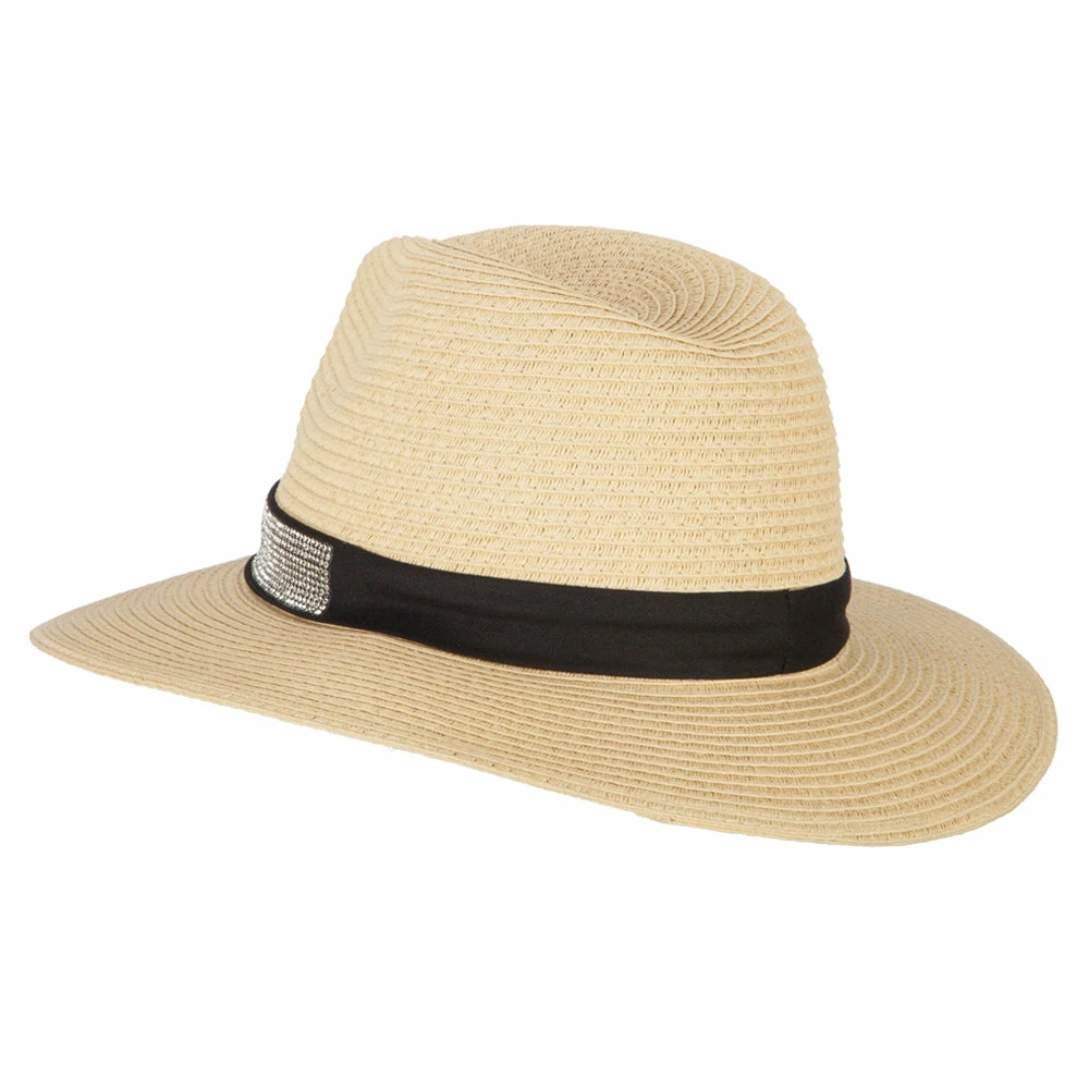 Something Special Ladies Paper Straw Rhinestone Band Panama Fedora Hat 9 Something Special Ladies Paper Straw Rhinestone Band Panama Fedora Hat - Image 7