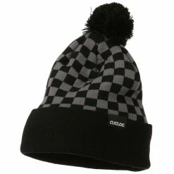Decky Checkered Long Cuff Pom Pom Beanie