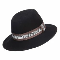 Jeanne Simmons Women's Large Brim Tribal Wool Fedora -Adams Shop ld001cf black 3