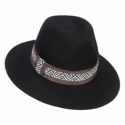 Jeanne Simmons Women's Large Brim Tribal Wool Fedora -Adams Shop ld001cf black 5