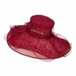 Something Special Lace Covered Wide Organza Hat 33 Something Special Lace Covered Wide Organza Hat -Adams Shop lg003fy burgundy 2