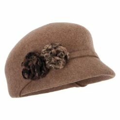 Jeanne Simmons Women's Flower Detailed Band Accented Short Brim Newsboy Cap Style Hat -Adams Shop lo001cb taupe mix 4