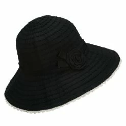 Jeanne Simmons Crushable Bucket Hat With Flower Accent -Adams Shop lp001cr black 3