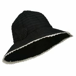 Jeanne Simmons Crushable Bucket Hat With Flower Accent -Adams Shop lp001cr black 4