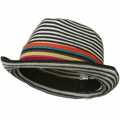 Jeanne Simmons Women's Striped Design Fedora Hat With Multi-Color Band