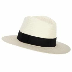 Jeanne Simmons Men's Toyo Paper Braid Wide Ribbon Band Accented Large Brim Fedora Hat 18 Jeanne Simmons Men's Toyo Paper Braid Wide Ribbon Band Accented Large Brim Fedora Hat -Adams Shop mt002sf ivory 2