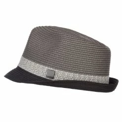Hatiya Patterned Band Paper Straw Fedora 21 Hatiya Patterned Band Paper Straw Fedora -Adams Shop nd002sf black 5