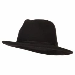 Jeanne Simmons Unisex Wool Felt Satin Rope Band Trim Pinched Crown Fedora Hat -Adams Shop ni002cf black 1