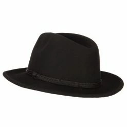 Jeanne Simmons Unisex Wool Felt Satin Rope Band Trim Pinched Crown Fedora Hat -Adams Shop ni002cf black 2