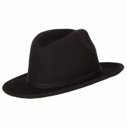Jeanne Simmons Unisex Wool Felt Satin Rope Band Trim Pinched Crown Fedora Hat -Adams Shop ni002cf black 3