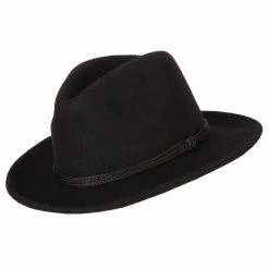 Jeanne Simmons Unisex Wool Felt Satin Rope Band Trim Pinched Crown Fedora Hat -Adams Shop ni002cf black 5