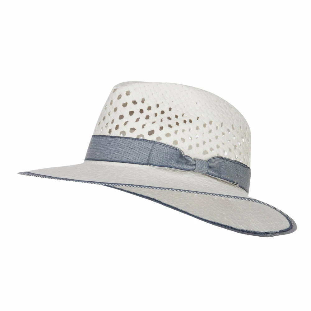 Hatiya Denim Band Straw Panama Hat 3 Hatiya Denim Band Straw Panama Hat