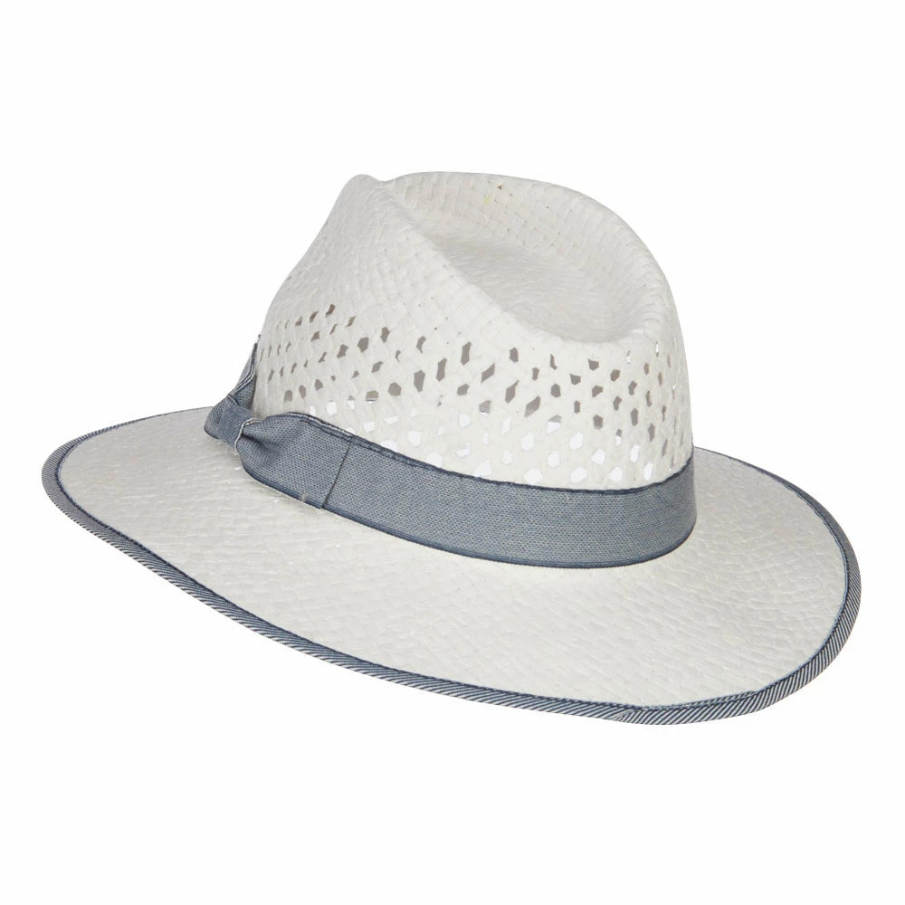 Hatiya Denim Band Straw Panama Hat 4 Hatiya Denim Band Straw Panama Hat - Image 2