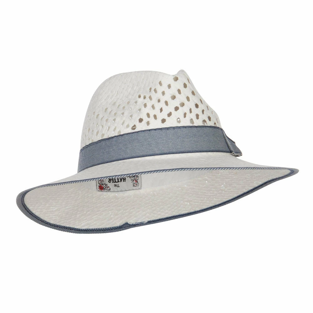 Hatiya Denim Band Straw Panama Hat 6 Hatiya Denim Band Straw Panama Hat - Image 4