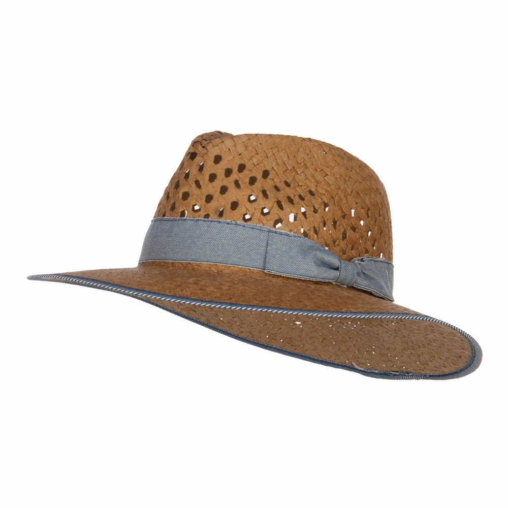 Hatiya Denim Band Straw Panama Hat 8 Hatiya Denim Band Straw Panama Hat - Image 6