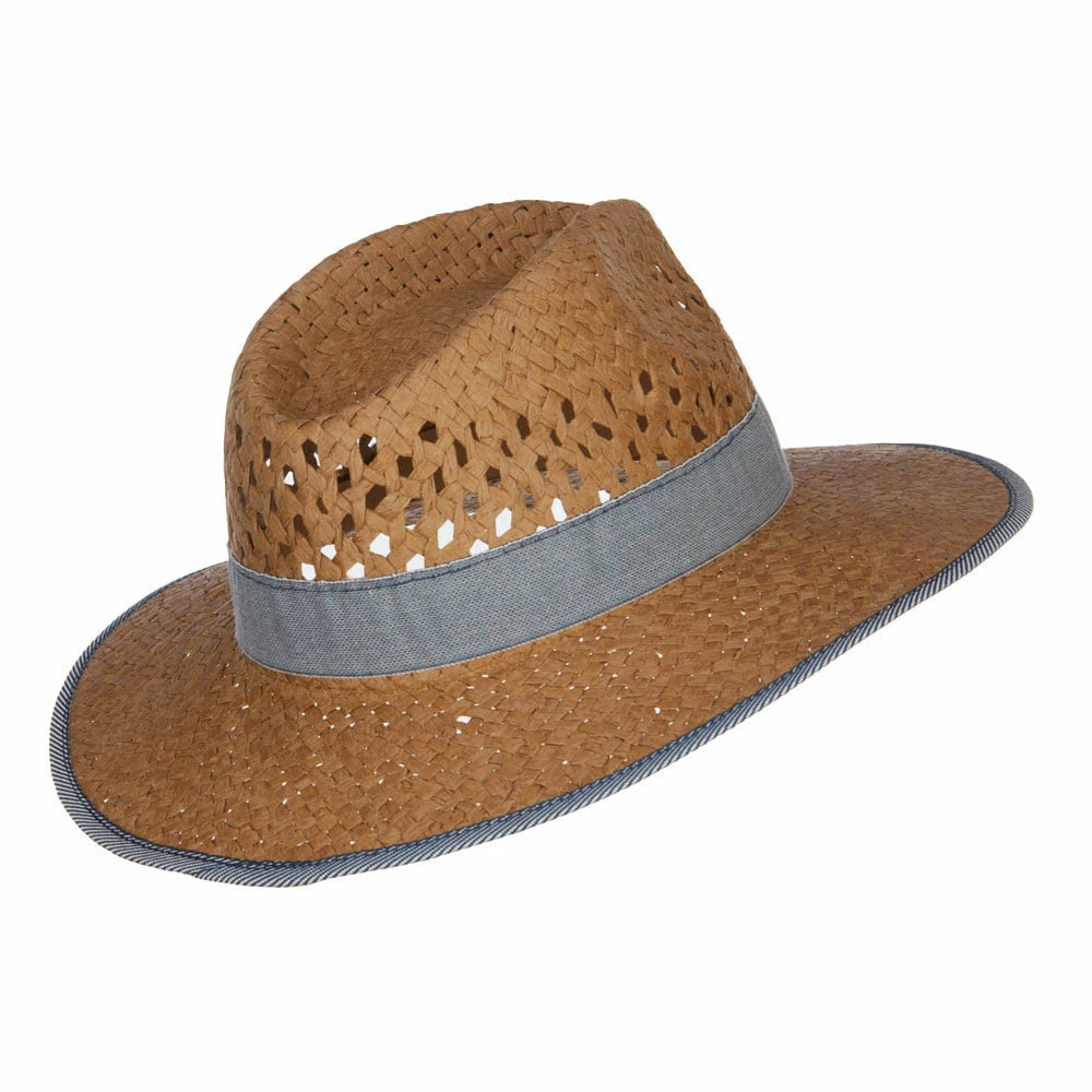 Hatiya Denim Band Straw Panama Hat 10 Hatiya Denim Band Straw Panama Hat - Image 8
