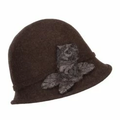 Jeanne Simmons Women's Leaf Flower Accent Wool Cloche -Adams Shop nr001cl brown 5