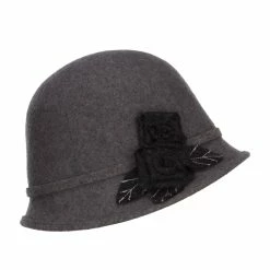 Jeanne Simmons Women's Leaf Flower Accent Wool Cloche -Adams Shop nr002cl grey 5