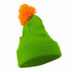 City Hunter Neon Two Tone Pom Cuff Beanie -Adams Shop nt001bf green 4