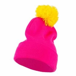 City Hunter Neon Two Tone Pom Cuff Beanie -Adams Shop nt003bf pink 1