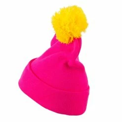 City Hunter Neon Two Tone Pom Cuff Beanie -Adams Shop nt003bf pink 2