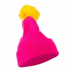 City Hunter Neon Two Tone Pom Cuff Beanie -Adams Shop nt003bf pink 4