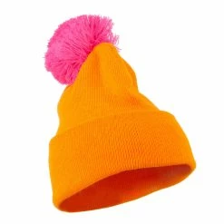 City Hunter Neon Two Tone Pom Cuff Beanie -Adams Shop nt004bf orange 4