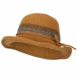 Jeanne Simmons Women's Wool Stripe Detailed Wired Short Brim Bucket Hat -Adams Shop ot003tp mustard 1 1