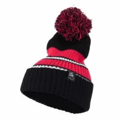 City Hunter Two Tone Striped Knit Pom Beanie -Adams Shop pb001bf black fuchsia 1 2