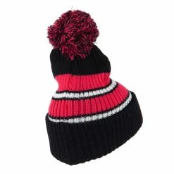 City Hunter Two Tone Striped Knit Pom Beanie -Adams Shop pb001bf black fuchsia 3 2