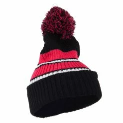 City Hunter Two Tone Striped Knit Pom Beanie -Adams Shop pb001bf black fuchsia 4 2