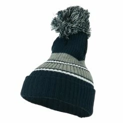 City Hunter Two Tone Striped Knit Pom Beanie -Adams Shop pb004bf navy grey 1 2