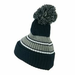 City Hunter Two Tone Striped Knit Pom Beanie -Adams Shop pb004bf navy grey 2 2
