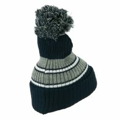 City Hunter Two Tone Striped Knit Pom Beanie -Adams Shop pb004bf navy grey 3 2