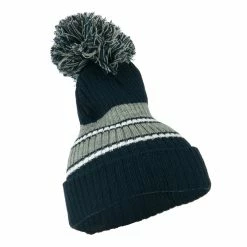 City Hunter Two Tone Striped Knit Pom Beanie -Adams Shop pb004bf navy grey 4 2