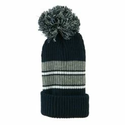City Hunter Two Tone Striped Knit Pom Beanie -Adams Shop pb004bf navy grey 5 2