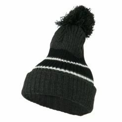 City Hunter Two Tone Striped Knit Pom Beanie -Adams Shop pb005bf grey black 1 2