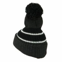 City Hunter Two Tone Striped Knit Pom Beanie -Adams Shop pb005bf grey black 2 2