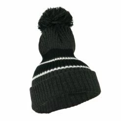 City Hunter Two Tone Striped Knit Pom Beanie -Adams Shop pb005bf grey black 4 2