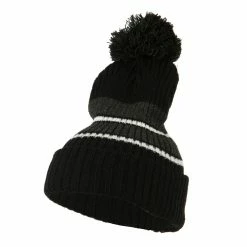 City Hunter Two Tone Striped Knit Pom Beanie -Adams Shop pb006bf black grey 1 2