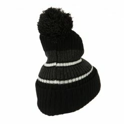 City Hunter Two Tone Striped Knit Pom Beanie -Adams Shop pb006bf black grey 3 2