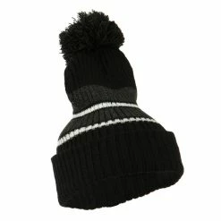 City Hunter Two Tone Striped Knit Pom Beanie -Adams Shop pb006bf black grey 4 2