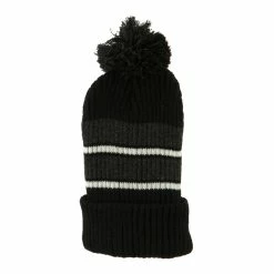 City Hunter Two Tone Striped Knit Pom Beanie -Adams Shop pb006bf black grey 5 2