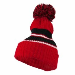 City Hunter Two Tone Striped Knit Pom Beanie -Adams Shop pb008bf red black 1 2