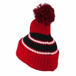 City Hunter Two Tone Striped Knit Pom Beanie -Adams Shop pb008bf red black 2 2